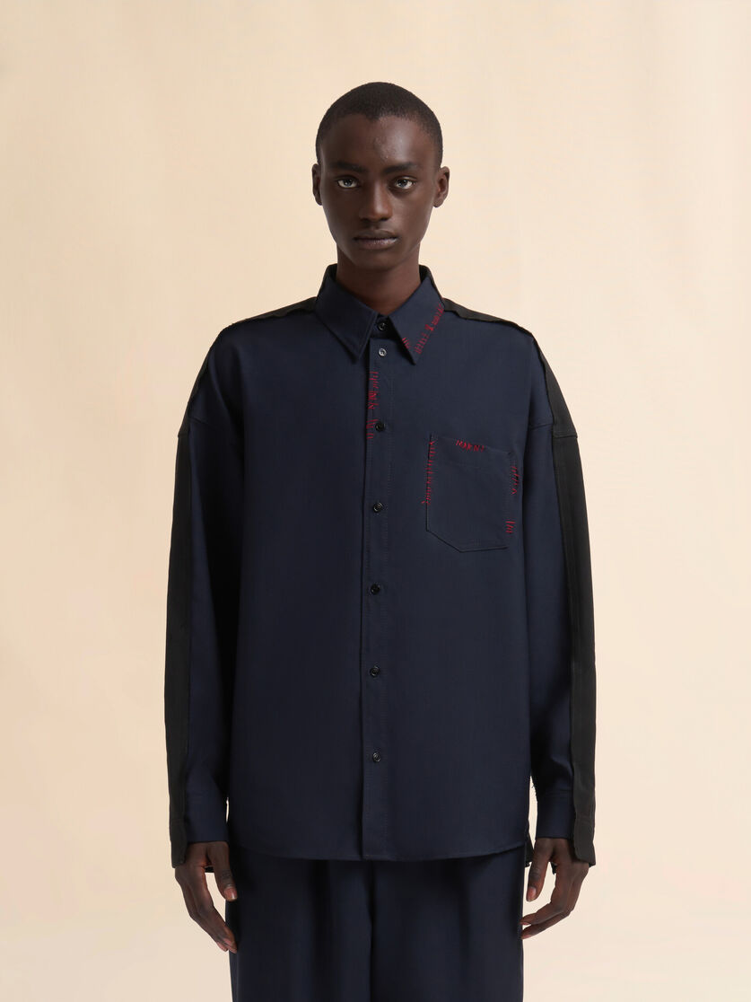 Stutterheim X Marni Deep Blue Tropical Wool Shirt With Contrast Back