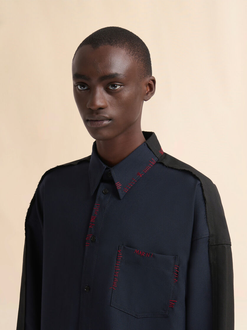 Stutterheim X Marni Deep Blue Tropical Wool Shirt With Contrast Back