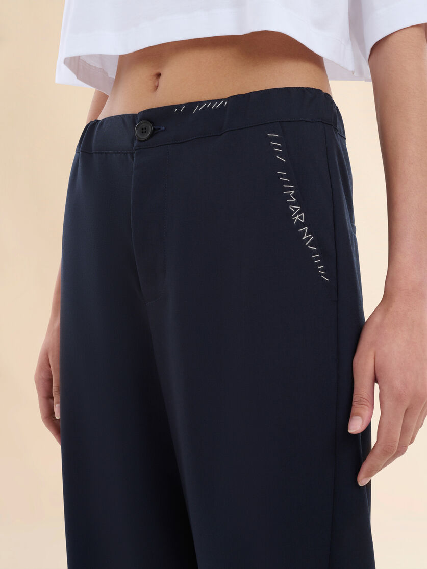 Stutterheim X Marni Deep Blue Tropical Wool Trousers With Marni Mending