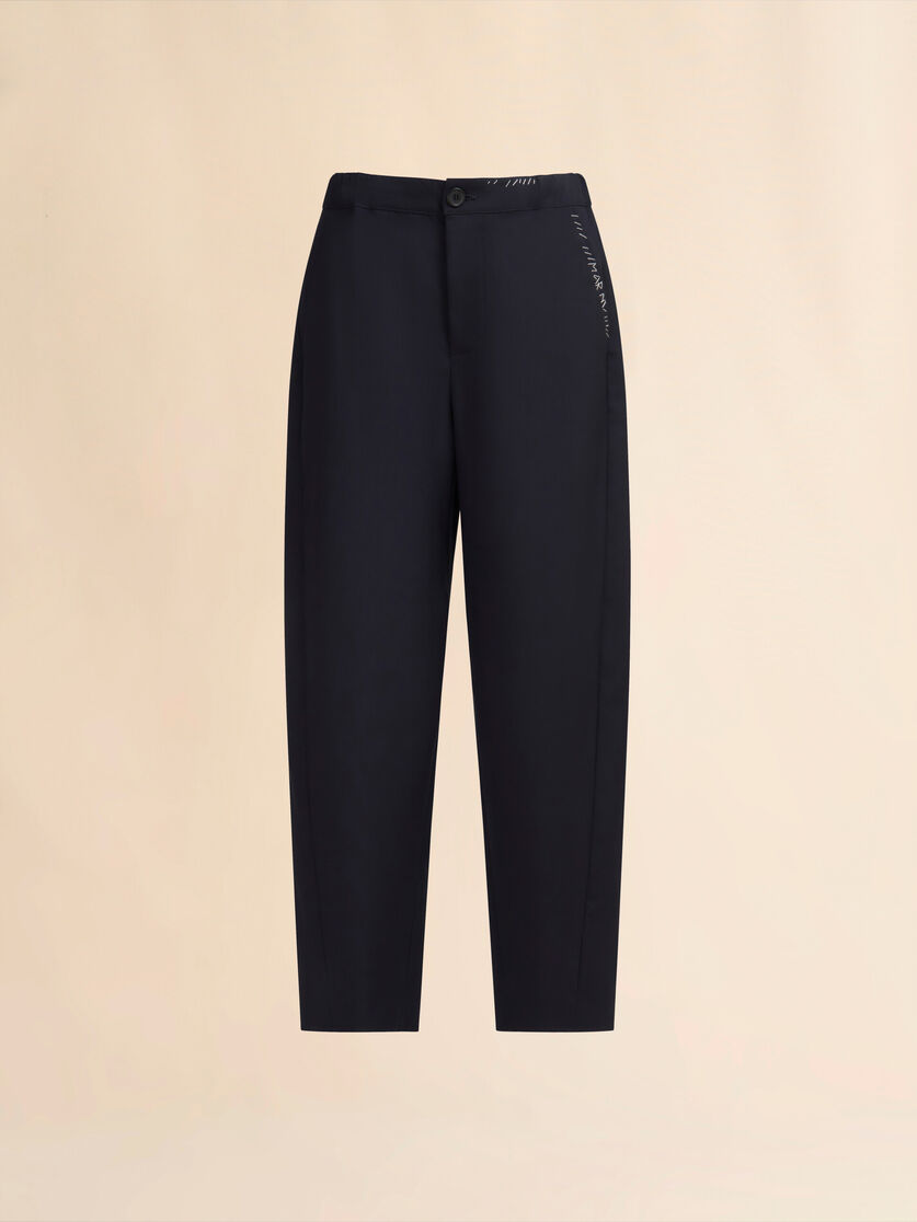 stutterheim x marni Deep blue tropical wool trousers with Marni Mending