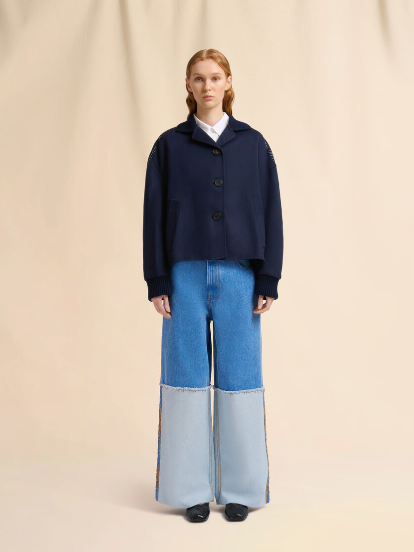 Stutterheim X Marni Deep Blue Wool And Cashmere Jacket With Knit Trims