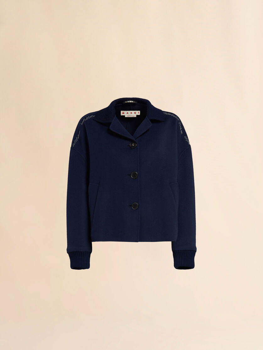 stutterheim x marni Deep blue wool and cashmere jacket with knit trims