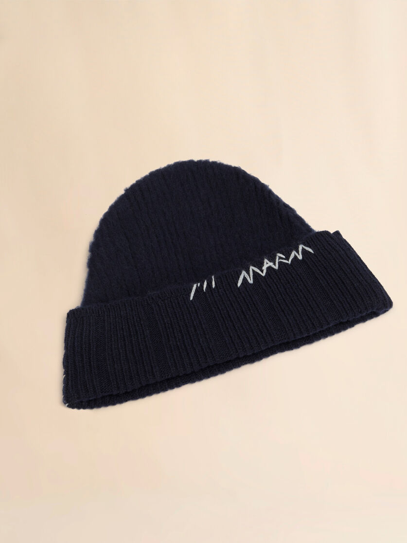 Stutterheim X Marni Deep Blue Wool-cashmere Beanie With Marni Mending