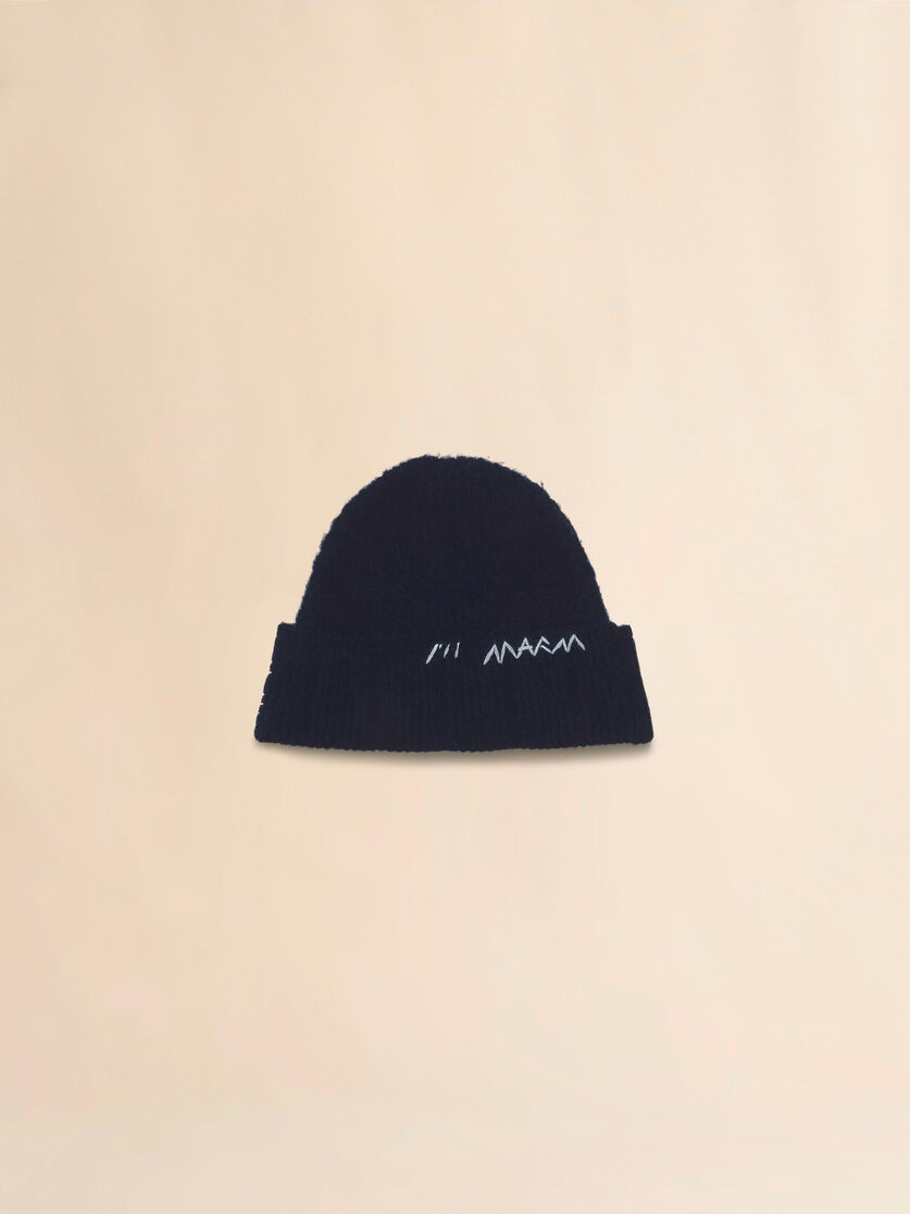 stutterheim x marni Deep blue wool-cashmere beanie with Marni Mending