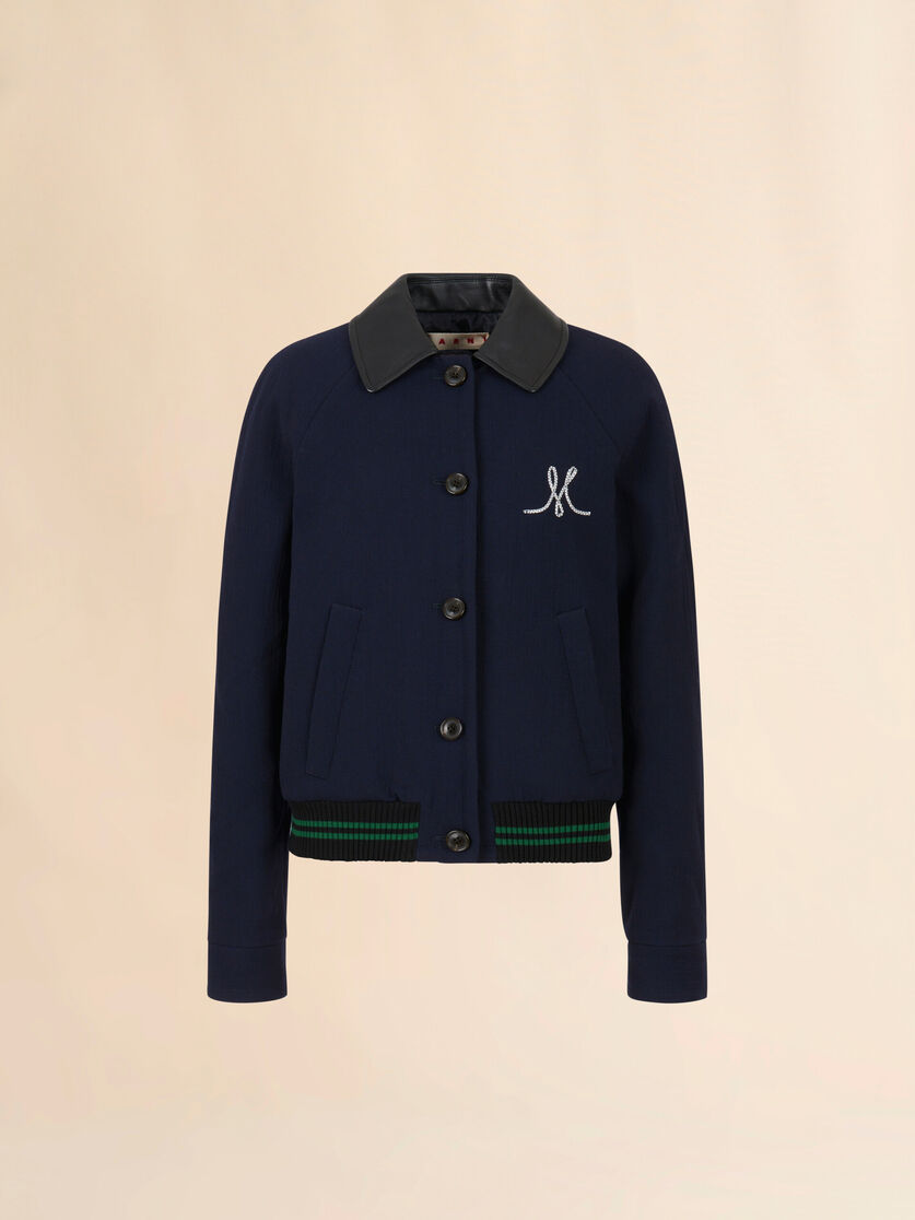 stutterheim x marni Deep blue wool crêpe bomber jacket