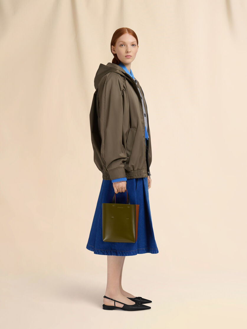 Stutterheim X Marni Deep Green Brown And Black Leather Museo Mini Bag