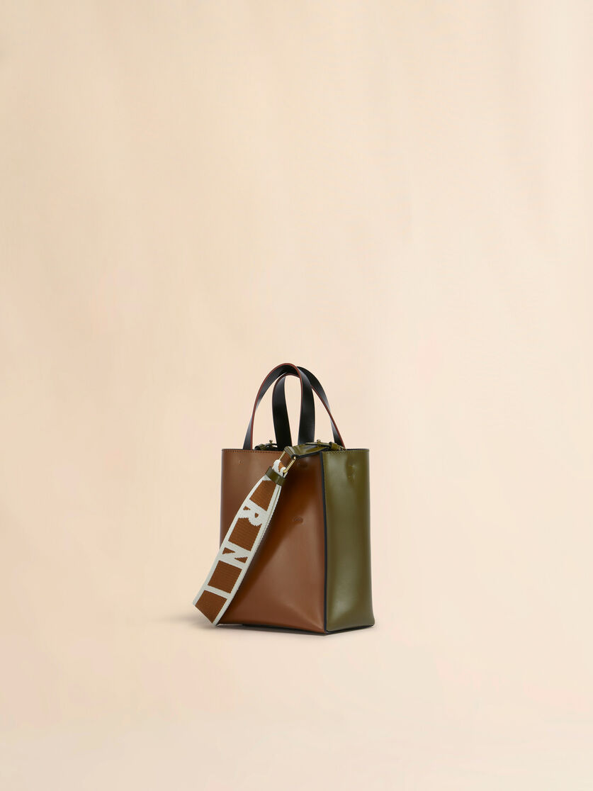 Stutterheim X Marni Deep Green Brown And Black Leather Museo Mini Bag