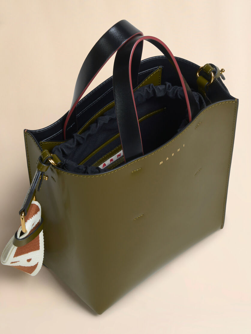 Stutterheim X Marni Deep Green Brown And Black Leather Museo Mini Bag