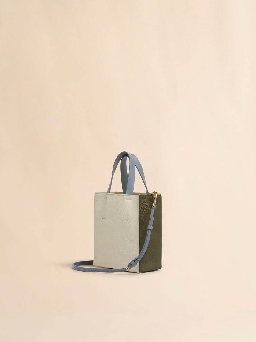 Stutterheim X Marni Deep Green Cream And Blue Leather Museo Mini Bag With Marni Mending Embroidery