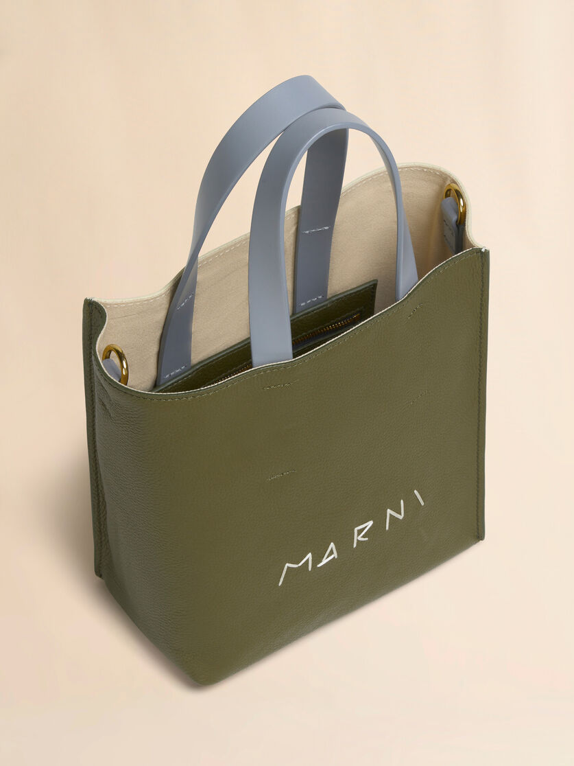 Stutterheim X Marni Deep Green Cream And Blue Leather Museo Mini Bag With Marni Mending Embroidery