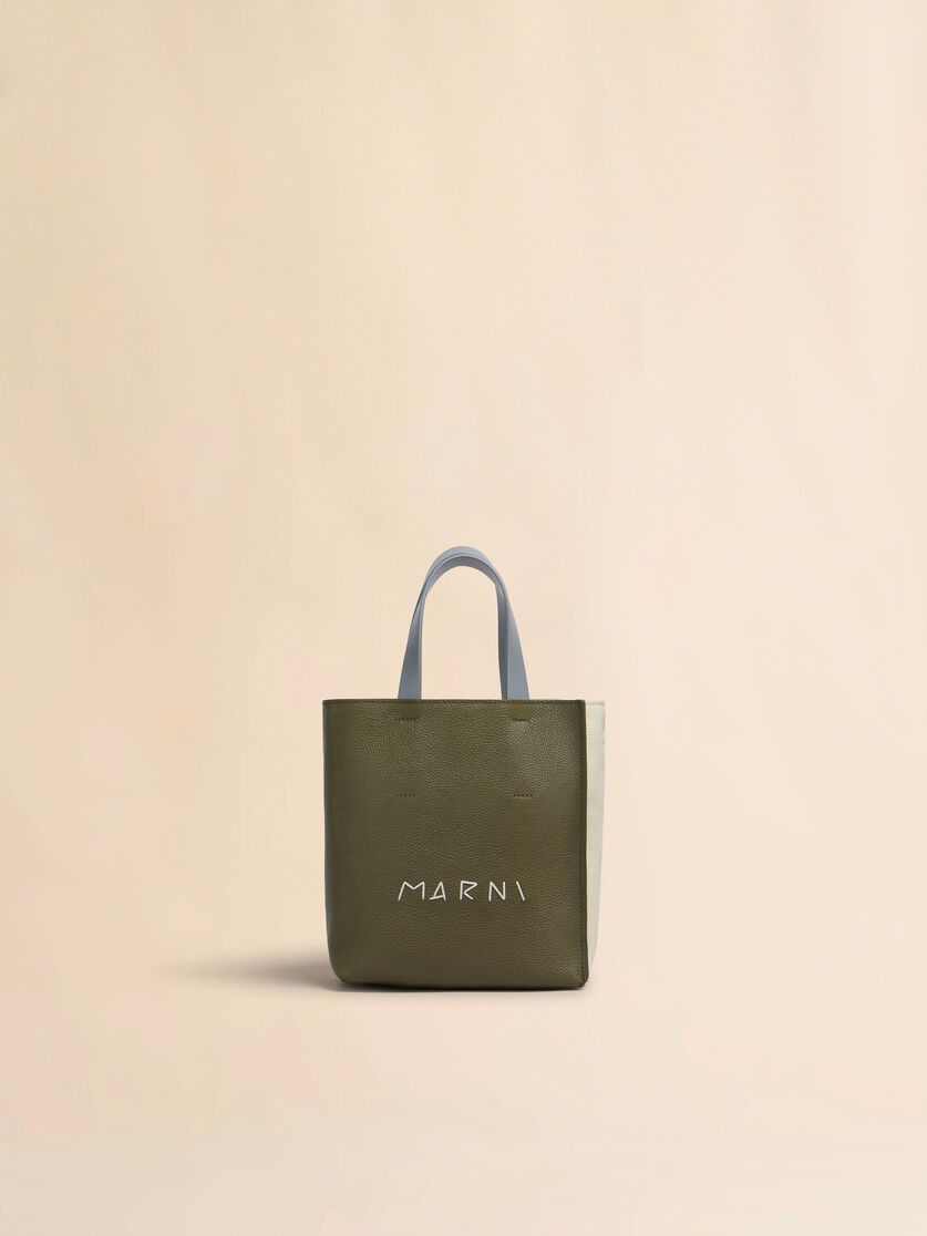 stutterheim x marni Deep green cream and blue leather Museo mini bag with Marni Mending embroidery