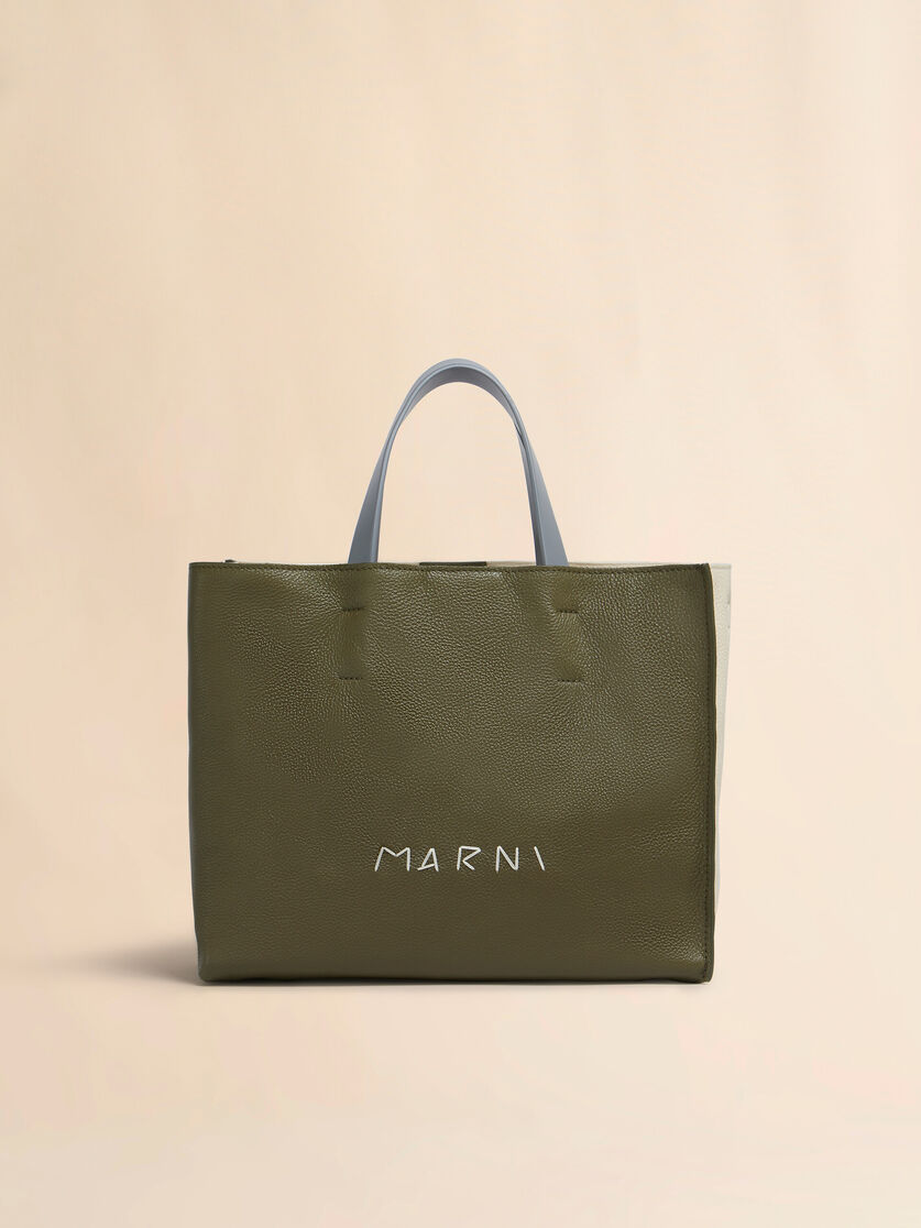 stutterheim x marni Deep green cream and blue leather Museo Soft tote bag with Marni Mending