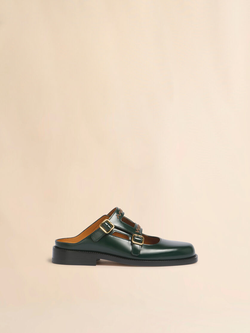stutterheim x marni Deep green leather Bambi 3.0 loafer with double buckle