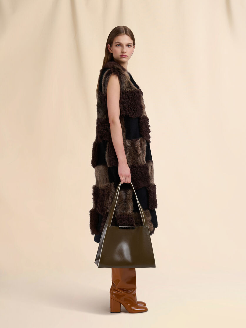 Stutterheim X Marni Deep Green Leather Cresta E/W Small Tote Bag