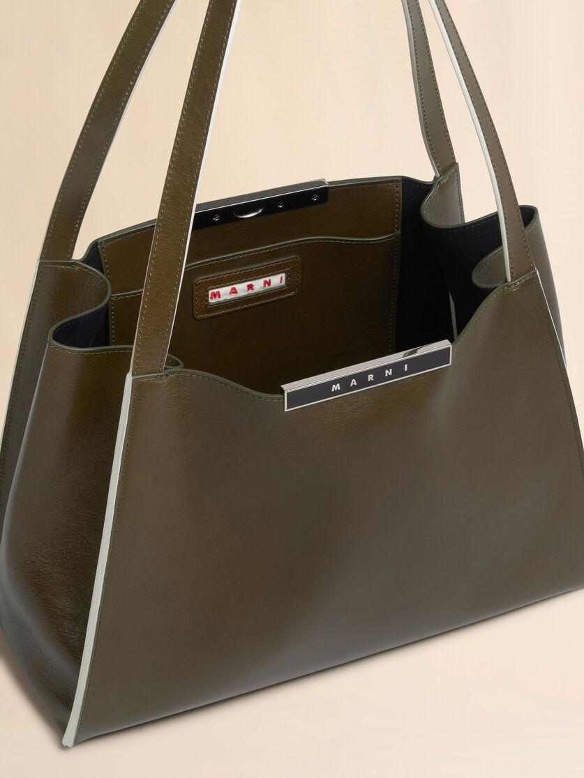 Stutterheim X Marni Deep Green Leather Cresta E/W Small Tote Bag