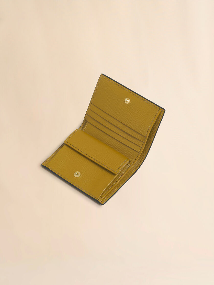 Stutterheim X Marni Deep Green Pink And Mustard Saffiano Leather Bi-fold Wallet