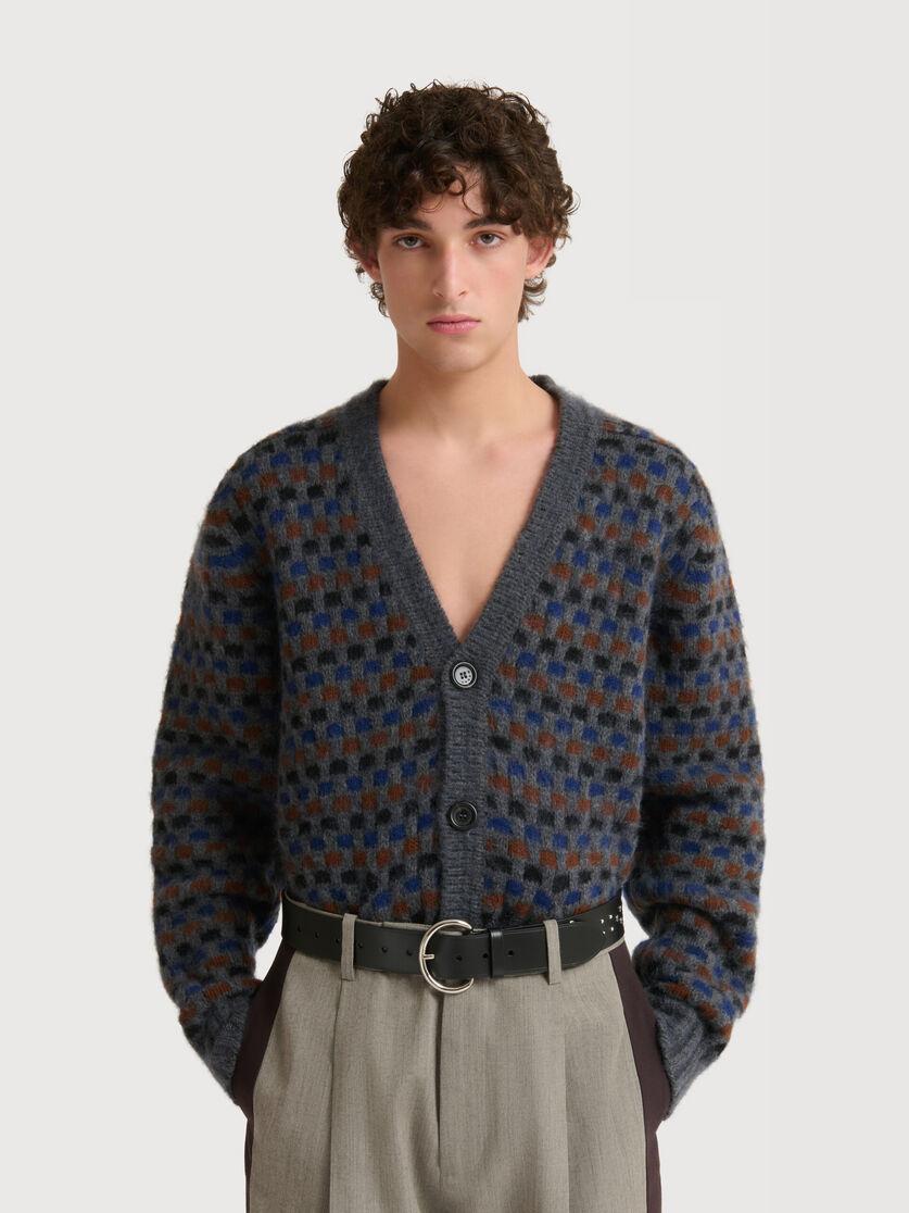 Stutterheim X Marni Gray And Blue Shetland Wool Jacquard Cardigan