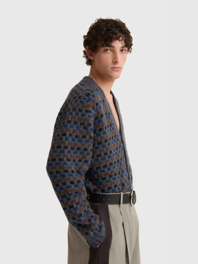Stutterheim X Marni Gray And Blue Shetland Wool Jacquard Cardigan