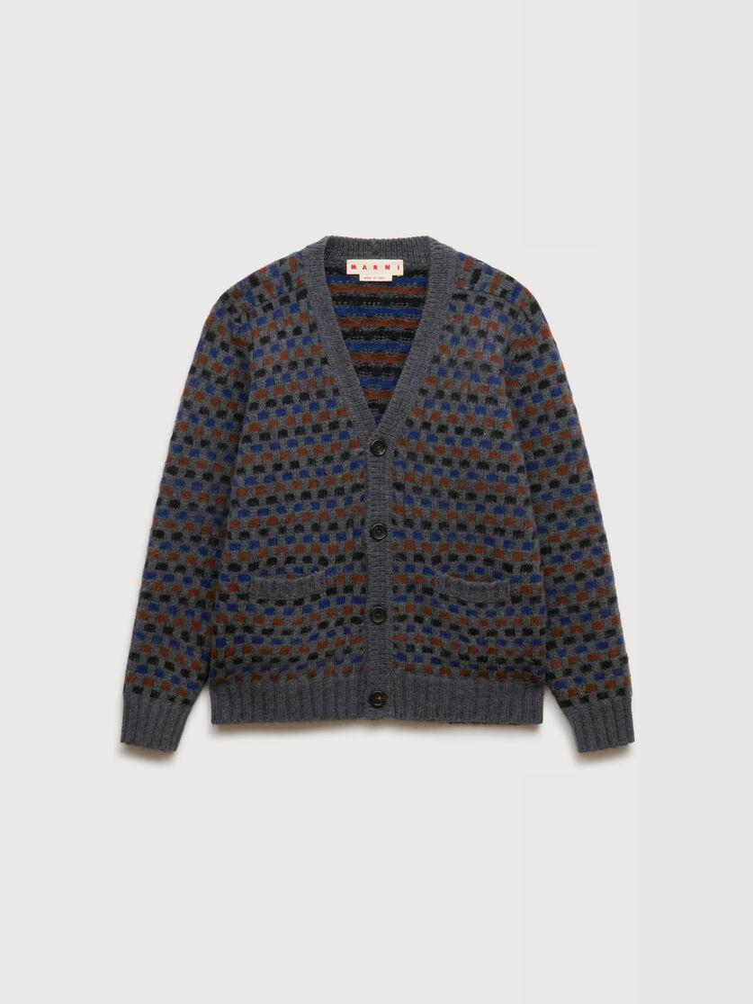 stutterheim x marni Gray and blue Shetland wool jacquard cardigan