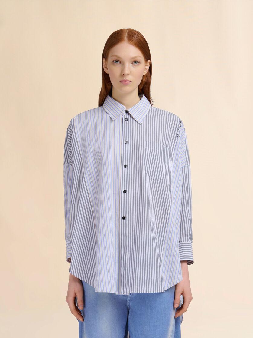 Stutterheim X Marni Gray Striped Organic Poplin Patchwork Shirt