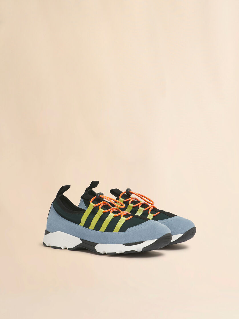Stutterheim X Marni Green And Light Blue Lycra Lace-up Running Sneaker