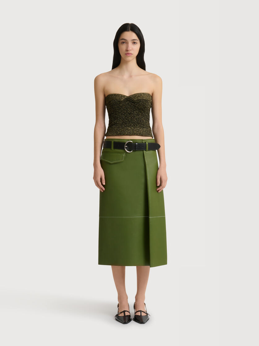 Stutterheim X Marni Green Bonded Nappa Leather Midi Skirt With Pocket