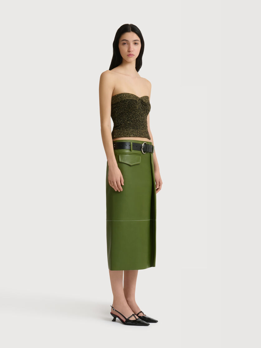 Stutterheim X Marni Green Bonded Nappa Leather Midi Skirt With Pocket