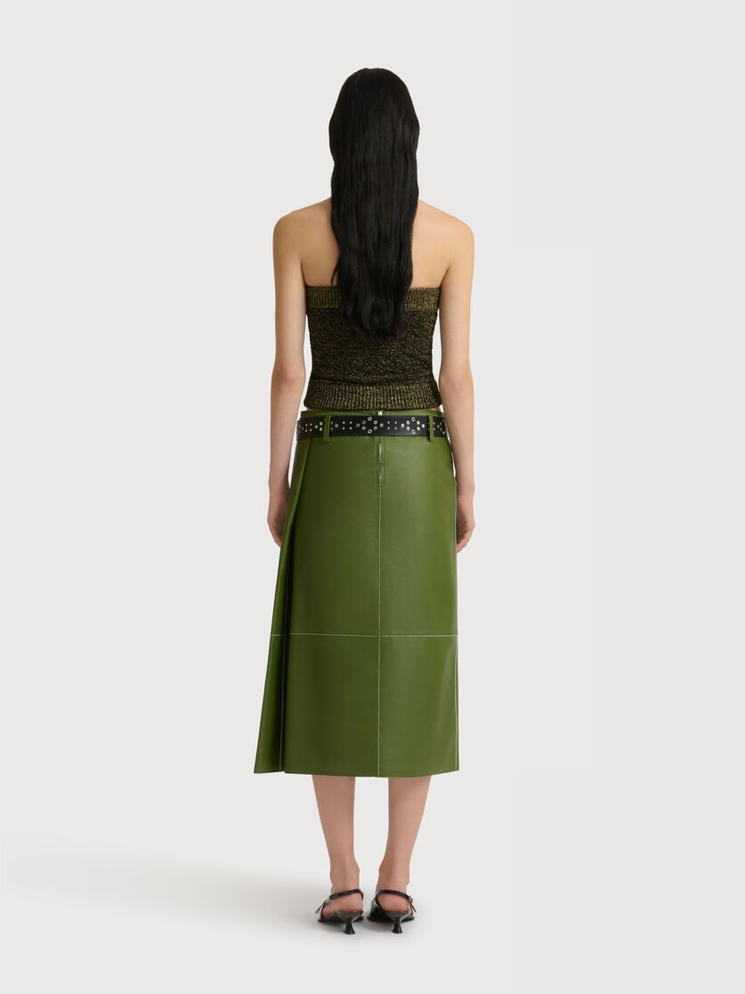 Stutterheim X Marni Green Bonded Nappa Leather Midi Skirt With Pocket