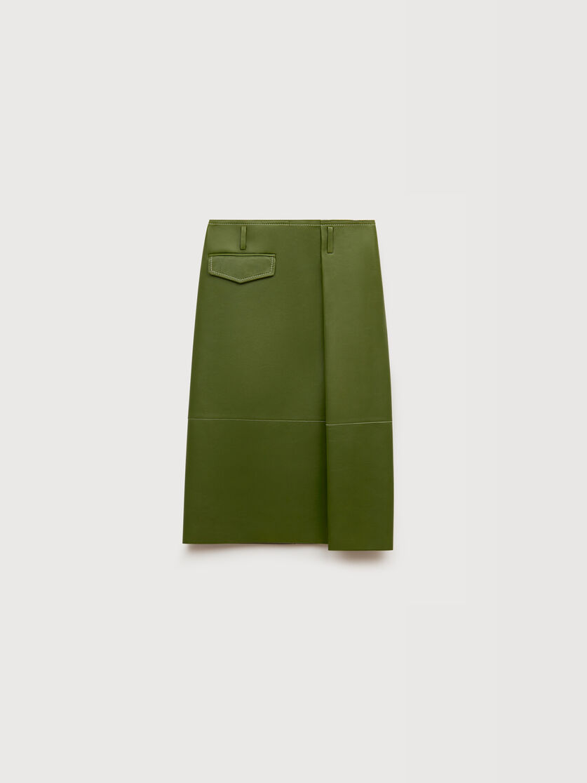 stutterheim x marni Green bonded nappa leather midi skirt with pocket