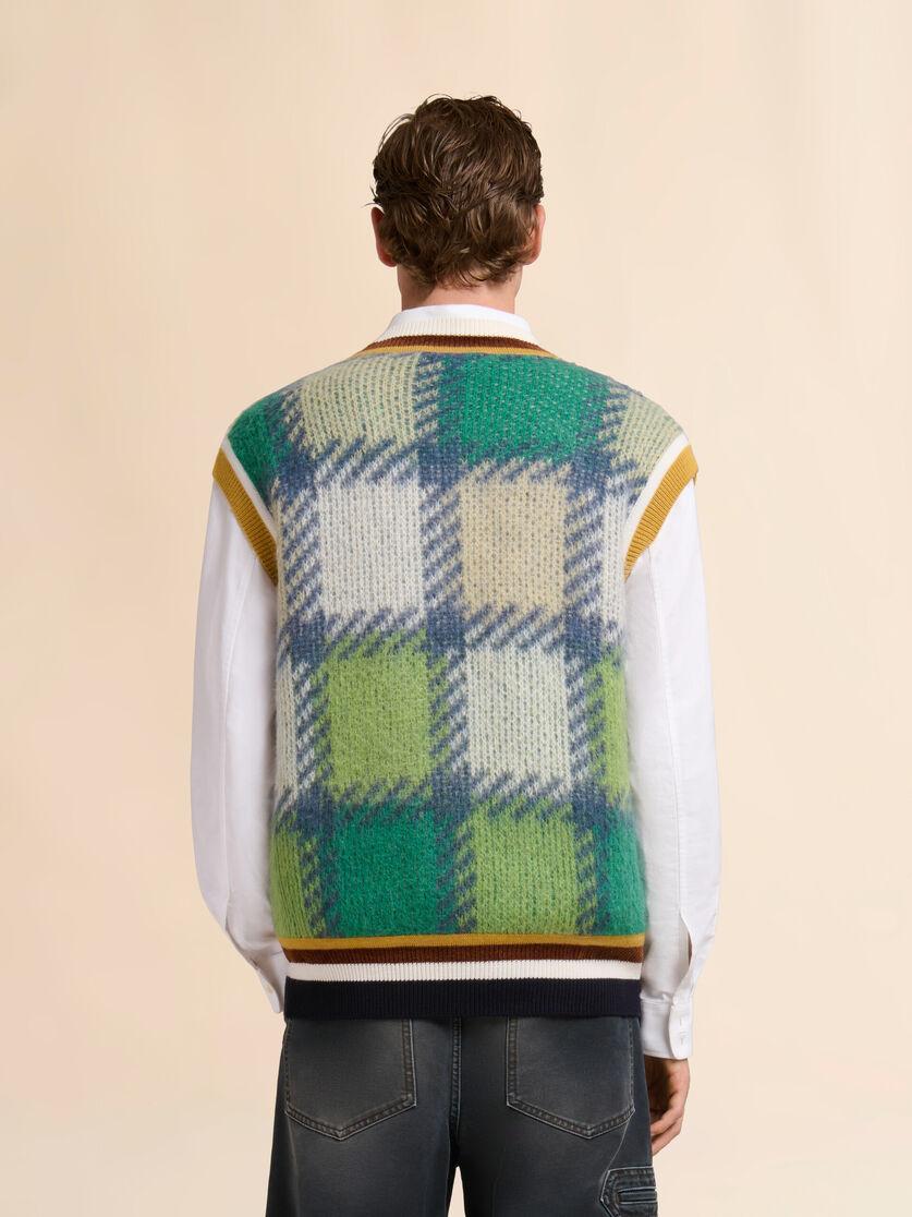 Stutterheim X Marni Green Checked Mohair Vest With Striped Trims