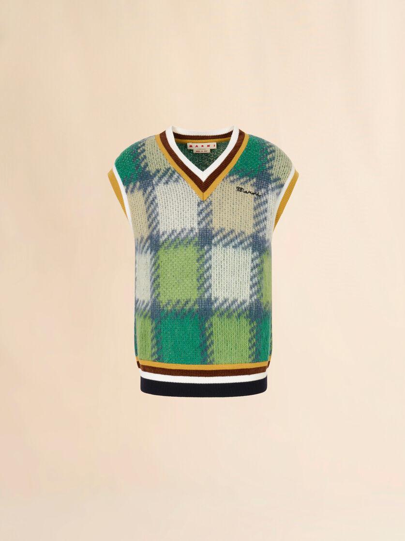 stutterheim x marni Green checked mohair vest with striped trims
