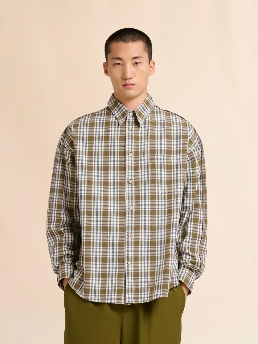 Stutterheim X Marni Green Compact Cotton Shirt With Checked Pattern