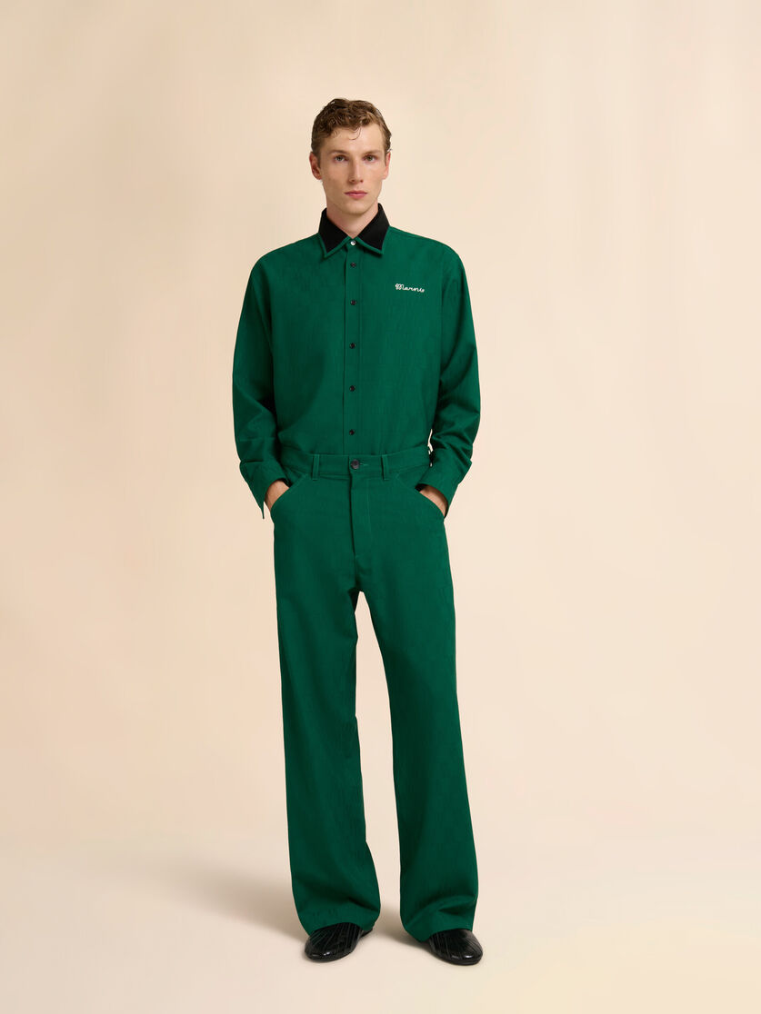 Stutterheim X Marni Green Jacquard Wool Pants With Geometric Motif