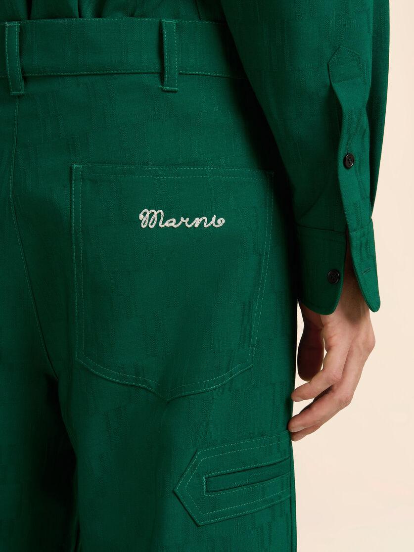 Stutterheim X Marni Green Jacquard Wool Pants With Geometric Motif