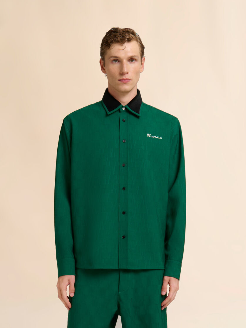 Stutterheim X Marni Green Jacquard Wool Shirt With Geometric Motif