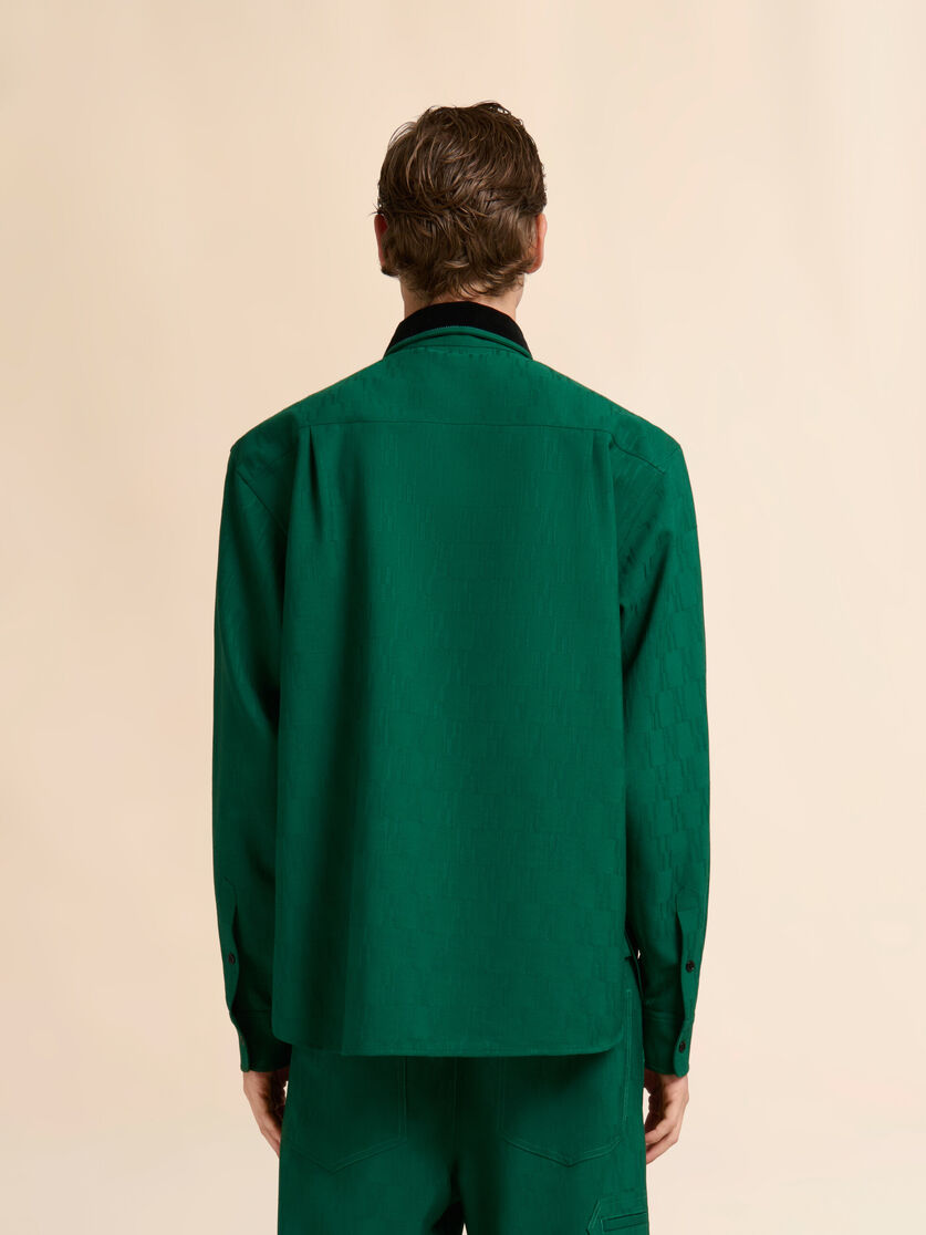 Stutterheim X Marni Green Jacquard Wool Shirt With Geometric Motif