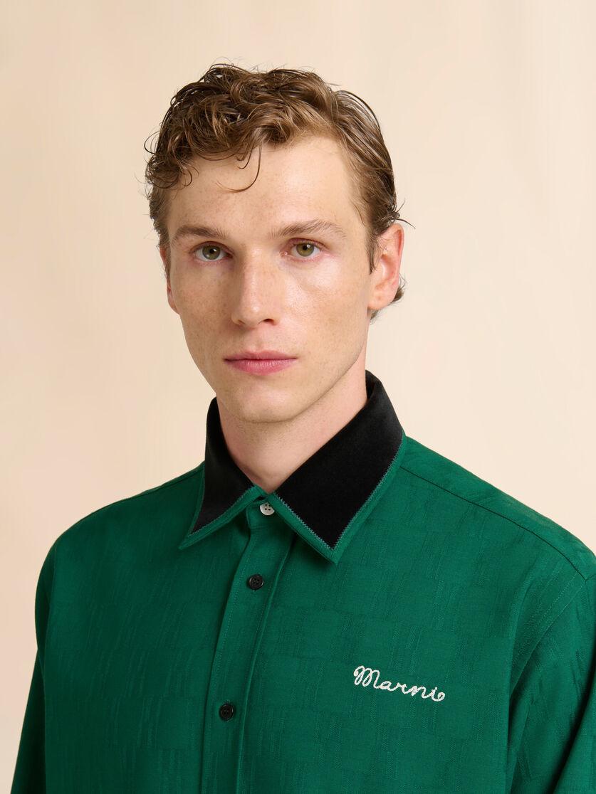 Stutterheim X Marni Green Jacquard Wool Shirt With Geometric Motif