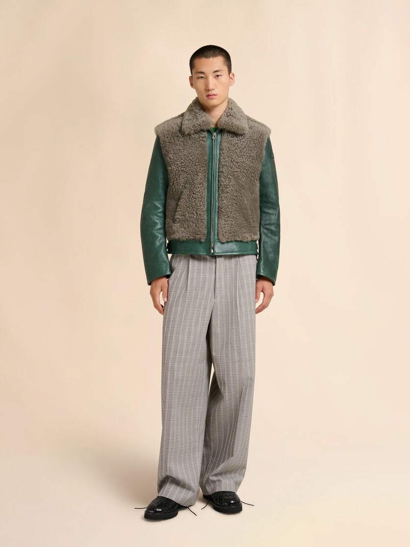 Stutterheim X Marni Green Leather Jacket With Shearling Panels