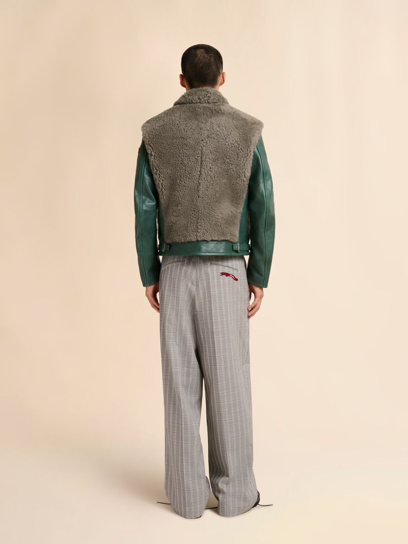 Stutterheim X Marni Green Leather Jacket With Shearling Panels