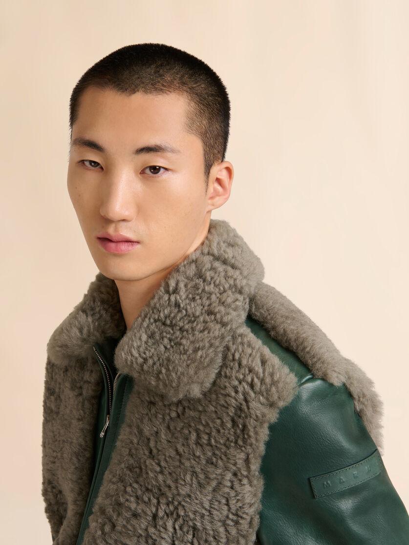 Stutterheim X Marni Green Leather Jacket With Shearling Panels