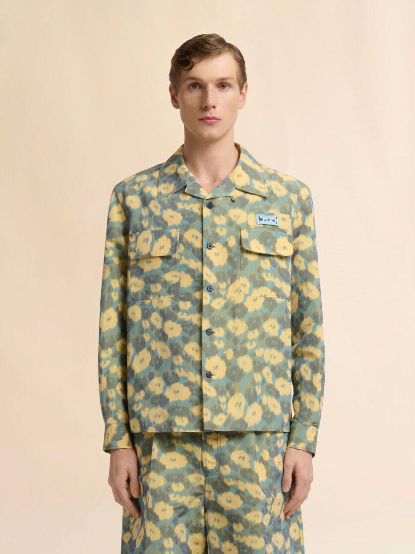 Stutterheim X Marni Green Linen Blend Shirt With Blurry Floral Print