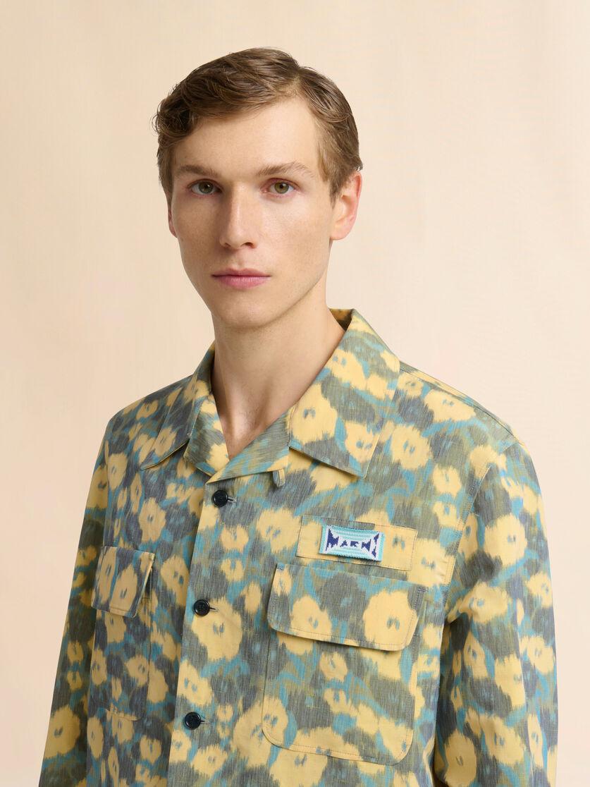 Stutterheim X Marni Green Linen Blend Shirt With Blurry Floral Print