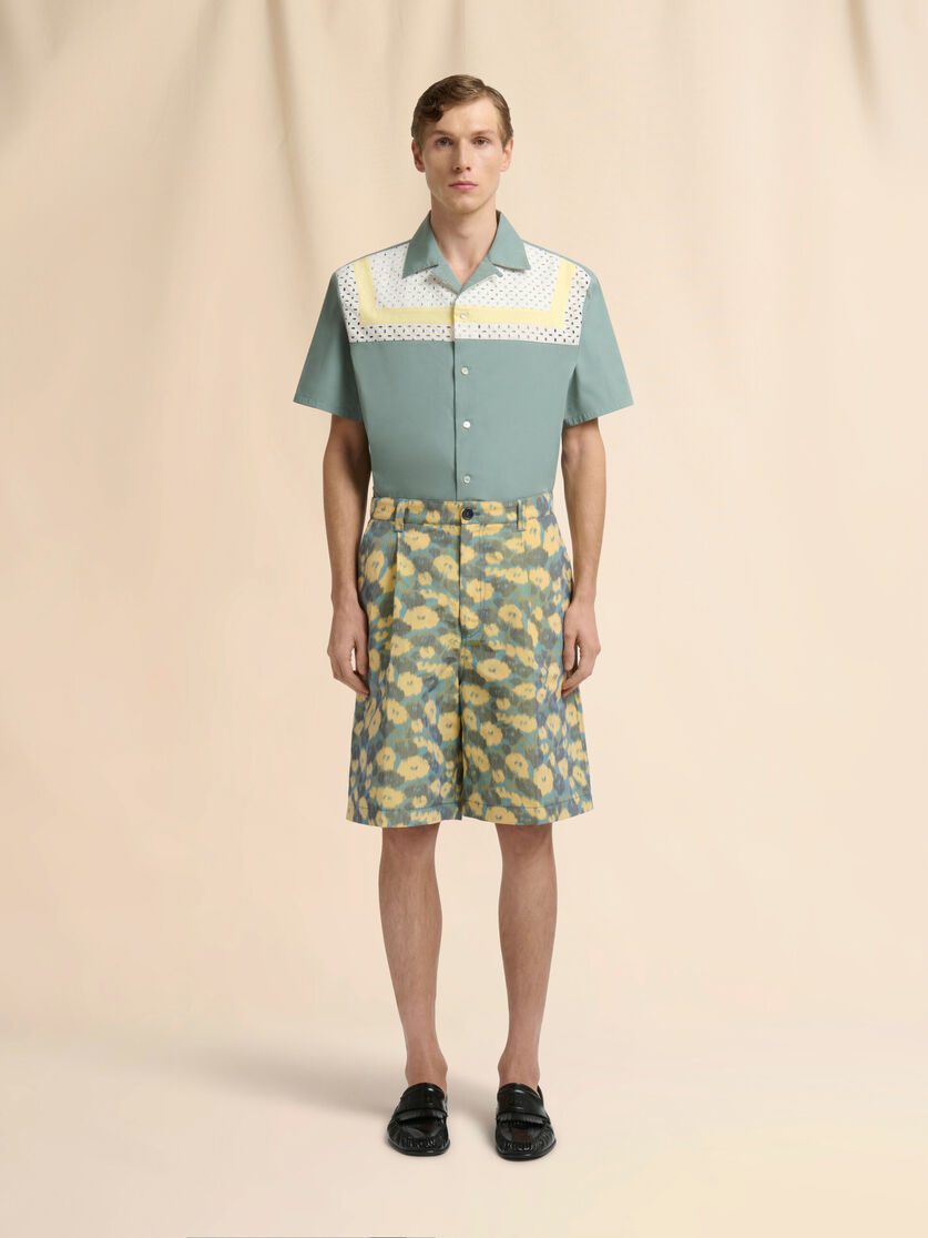 Stutterheim X Marni Green Linen Blend Shorts With Blurry Floral Print