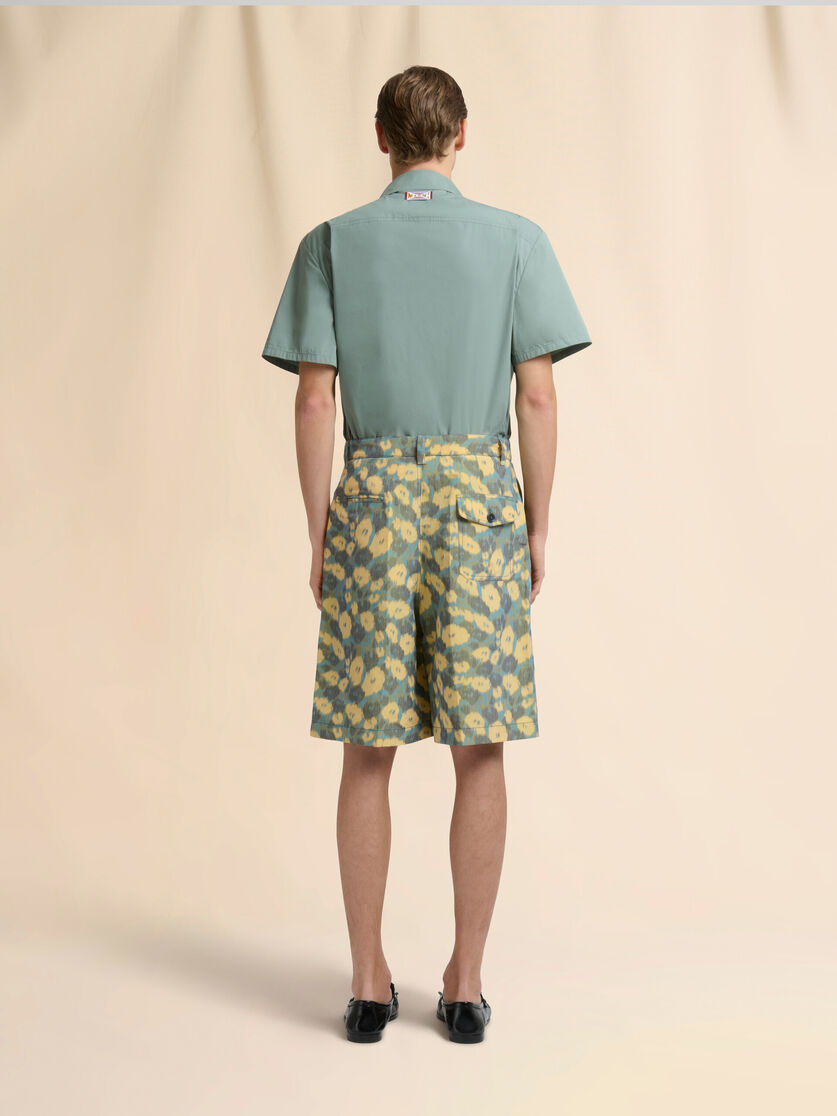 Stutterheim X Marni Green Linen Blend Shorts With Blurry Floral Print