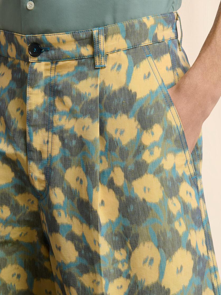 Stutterheim X Marni Green Linen Blend Shorts With Blurry Floral Print
