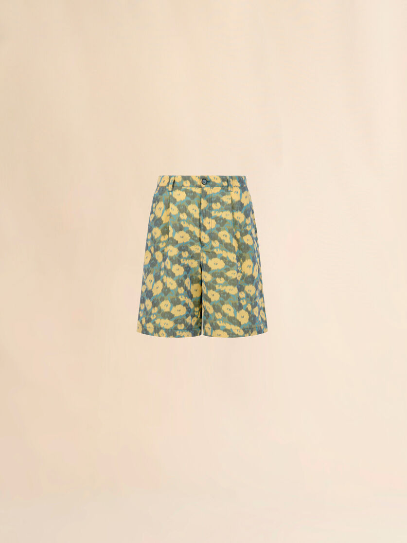 stutterheim x marni Green linen blend shorts with blurry floral print