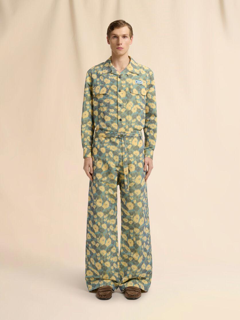 Stutterheim X Marni Green Linen Blend Trousers With Blurry Floral Print