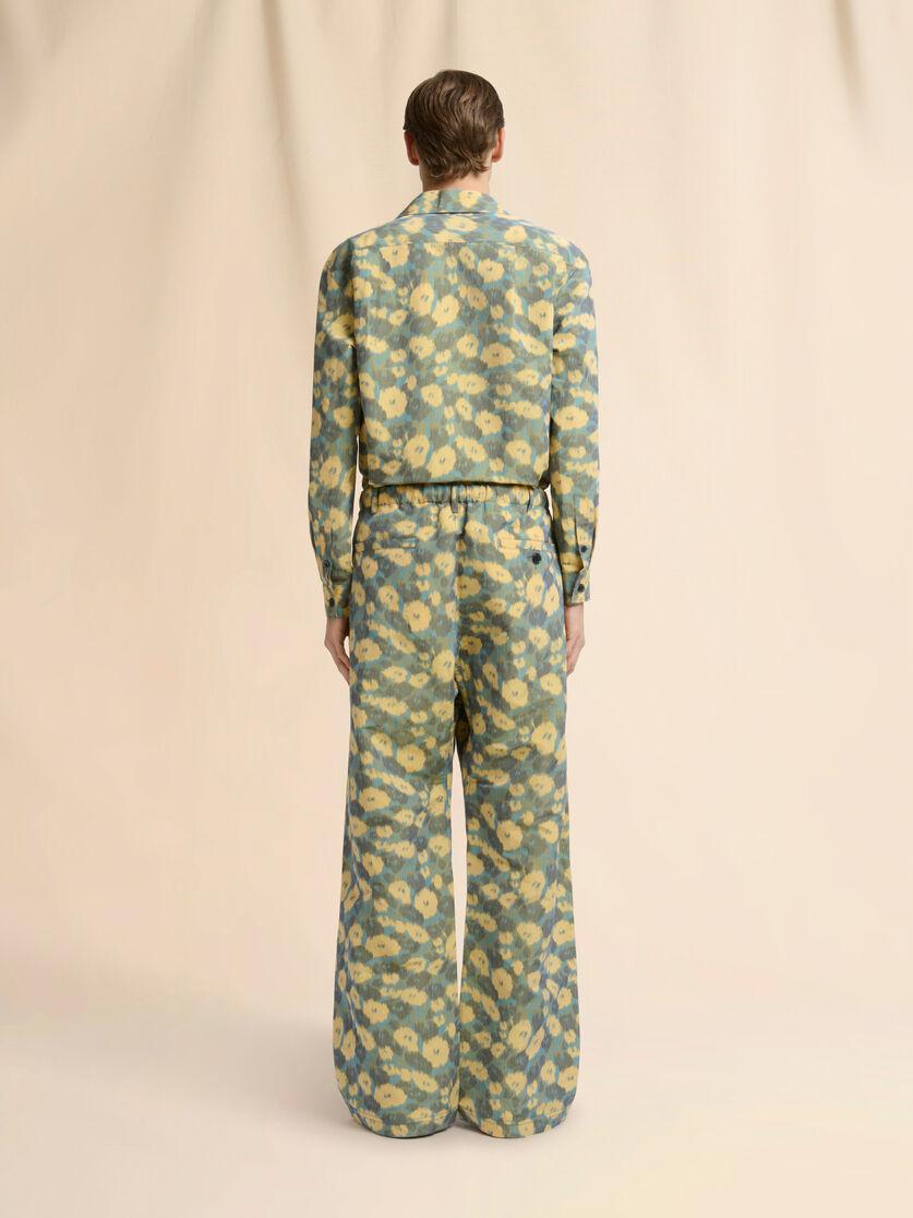Stutterheim X Marni Green Linen Blend Trousers With Blurry Floral Print