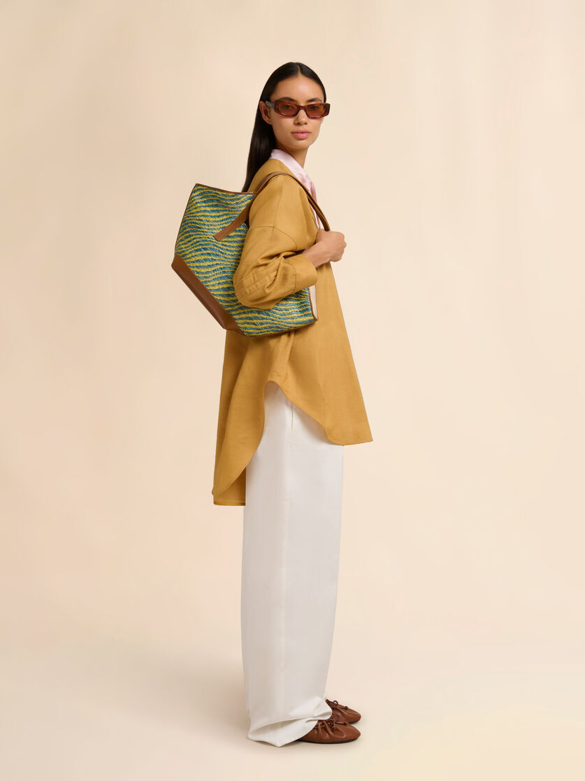 Stutterheim X Marni Green Raffia-effect Waves Small Tote Bag