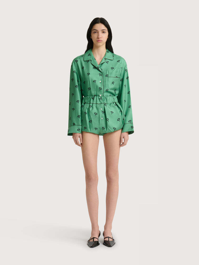 Stutterheim X Marni Green Silk Twill Bloomers With Floral Print